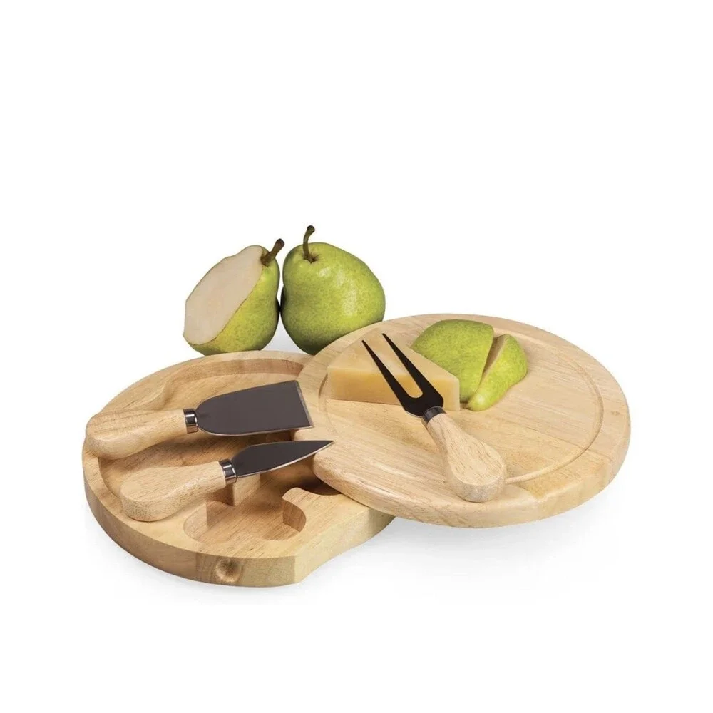 Toscana Brie Cheese Board & Tool Set Wooden Round Serving Board 3 Utensils